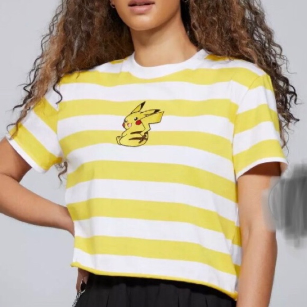 Hot Topic “Pikachu” embroidered, striped, slightly cropped top - junior size S